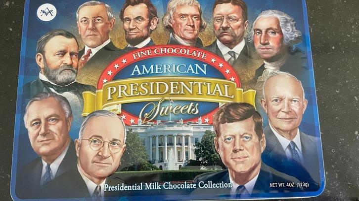 Chocoladedoos- American Presidential Sweets, Verzamelen, Blikken, Zo goed als nieuw, Overige, Ophalen of Verzenden