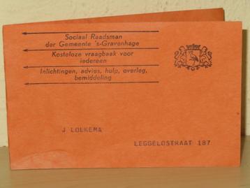 Vintage informatiekaart Sociaal Raadsman Den Haag. Jaren '50 beschikbaar voor biedingen