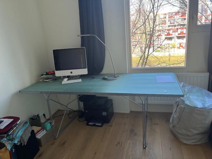 Tijdloos ontwerp Vintage glazen tafel, Huis en Inrichting, Tafels | Eettafels, Zo goed als nieuw, 50 tot 100 cm, 150 tot 200 cm