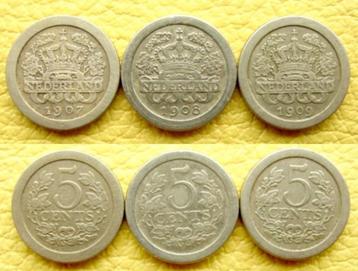 5 cent 1907, 1908 en 1909 beschikbaar voor biedingen