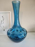 Grote Empoli ItaIië Azuur blauwe vintage vaas | 50 cm hoog, 50 tot 75 cm, Blauw, Ophalen of Verzenden, Glas