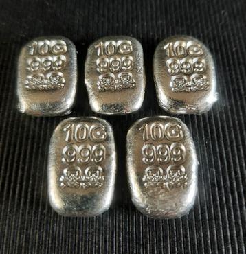 5 Stuks gegoten zilverbaartjes 10 gram. beschikbaar voor biedingen