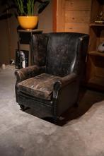 Runderleren Heren Fauteuil XL vintage, Gebruikt, Leer, Ophalen of Verzenden, Stoer industrieel kantoor