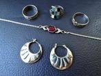 Art deco lot zilveren sieraden: 3 ringen, armband, oorbellen, Armband, Ophalen of Verzenden, Zilver