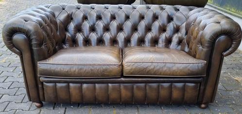 Chesterfield muylaert bank groen bruin + GRATIS BEZORGING, Huis en Inrichting, Banken | Bankstellen, Gebruikt, Rechte bank, 75 tot 100 cm