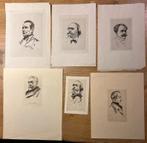 Zes 19e eeuwse etsen van bekende Franse schrijvers, Antiek en Kunst, Kunst | Schilderijen | Klassiek, Ophalen of Verzenden