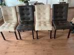 6 eethoekstoelen bora 4 bruinen en 2 crème ook los tekoop, Gebruikt, Leer, Ophalen of Verzenden, Vijf, Zes of meer stoelen