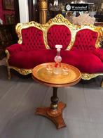Antieke tafel hout - bijzettafel dienblad rond - koper goud, Huis en Inrichting, Tafels | Salontafels, 50 tot 100 cm, 50 tot 75 cm