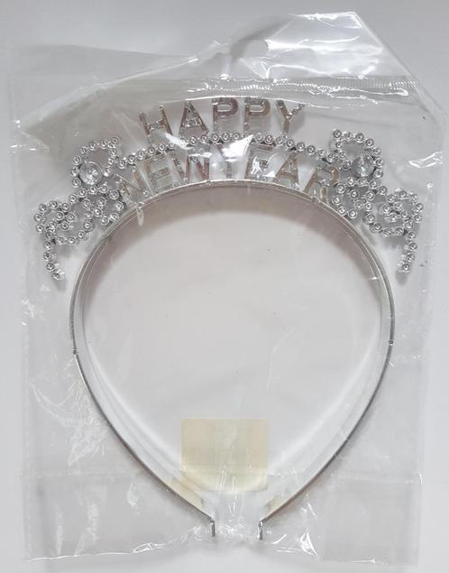 Diadeem HAPPY NEW YEAR, zilverkleurig 2st, oud en nieuw, Hobby en Vrije tijd, Feestartikelen, Nieuw, Hoed of Pruik, Carnaval, Ophalen of Verzenden