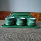 EMAILLE RESEDA GROEN ZAND ZEEP EN SODA MET REKJE VAN BK., Antiek en Kunst, Antiek | Emaille, Ophalen of Verzenden