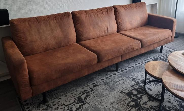 Bank Collin 4-zits - cognac, Huis en Inrichting, Banken | Bankstellen, Gebruikt, Rechte bank, Vierpersoons of meer, 250 tot 300 cm