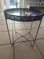 Vintage Bijzettafel met Glazen Blad, Minder dan 55 cm, Ophalen, 45 tot 60 cm, Vintage