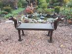 Authentiek houten bankje / bijzettafel met koper, Tuin en Terras, Tuinbanken, Ophalen, Gebruikt, Hout