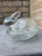Vintage Liggend Haasje van Glas - Voorraadpot of botervloot, Antiek en Kunst, Antiek | Glas en Kristal, Ophalen of Verzenden