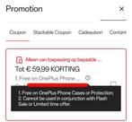 €59,99 korting Oneplus Telefoonhoesje, Kortingsbon, Overige typen, Eén persoon