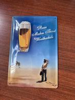 Gebolde metalen bier plaat met tekst, Ophalen, Zo goed als nieuw