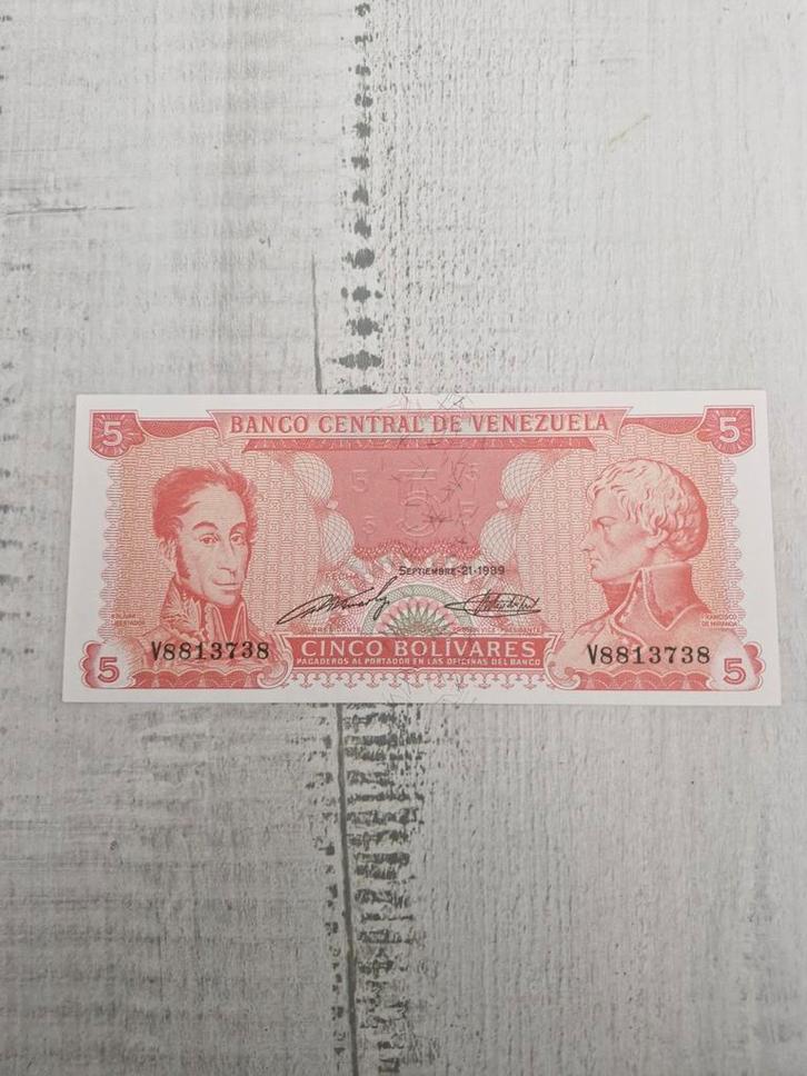 Venezuela 5 Bolivares 1989 Biljet UNC, Postzegels en Munten, Bankbiljetten | Amerika, Los biljet, Ophalen of Verzenden