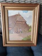 Olieverfschilderij: Boerderij met Kippen Kaasschieter, Antiek en Kunst, Ophalen of Verzenden