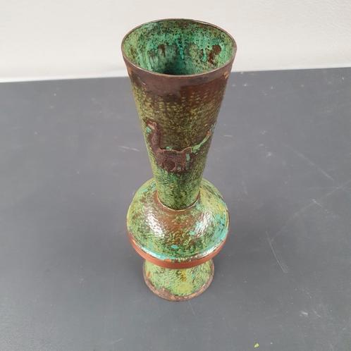 Vintage Metalen Vaas Groen/Bruin, Antiek en Kunst, Antiek | Vazen, Ophalen