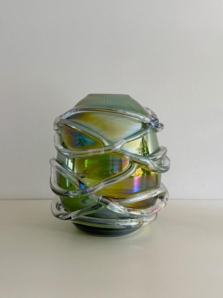 Groen glazen vaas - Luigi Onesto (Murano) stijl, Antiek en Kunst, Antiek | Glas en Kristal, Ophalen