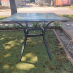 glazen plaat en aluminium tafel, Ophalen, Gebruikt, Rechthoekig, Aluminium