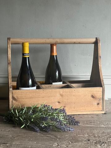 Houten flessendrager/kist/bak met hengsel beschikbaar voor biedingen