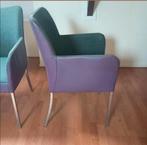 4 comfortabele stoelen van paars leer en grijze stof, Huis en Inrichting, Stoelen, Gebruikt, Overige kleuren, Modern, Vijf, Zes of meer stoelen