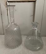 2x Brocante glazen vaas / fles, Gebruikt, Overige kleuren, Ophalen of Verzenden, Glas