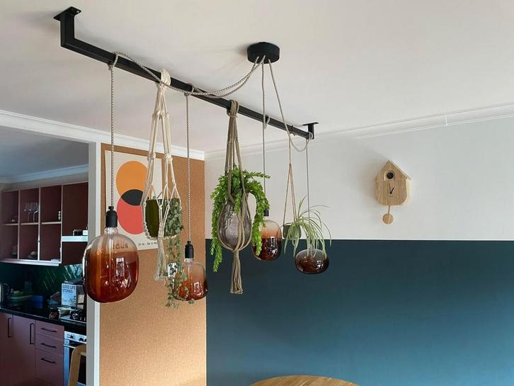 Industriële Vintage Hanglamp met Stang & Lichtbollen, Huis en Inrichting, Lampen | Hanglampen, Ophalen