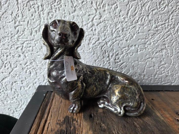 Clayre & Eef teckelbeeld oud zilver – landelijke woondecorat, Verzamelen, Beelden en Beeldjes, Nieuw, Dier, Ophalen of Verzenden