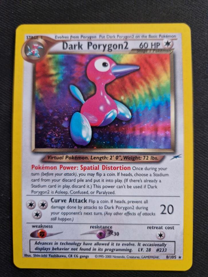 Dark Porygon2 008 Holo - Zeldzame Pokémonkaart!, Hobby en Vrije tijd, Verzamelkaartspellen | Pokémon, Gebruikt, Losse kaart, Foil