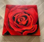 Handgeschilderd schilderij rood rode roos, Ophalen of Verzenden