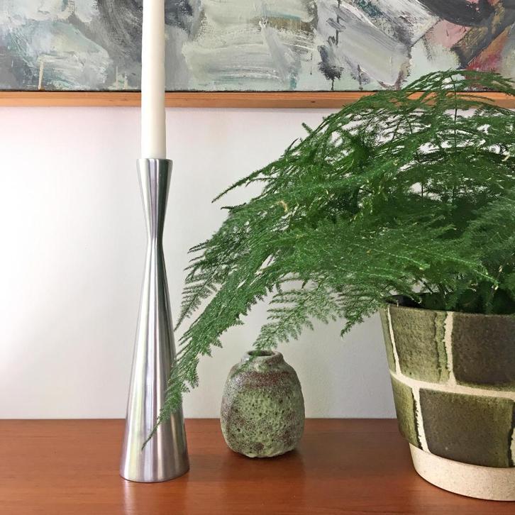 vintage hoge KANDELAAR metaal Deens Mid Century diabolo, Huis en Inrichting, Woonaccessoires | Kandelaars en Kaarsen, Gebruikt
