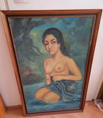 Olieverfschilderij van een vrouw in het water, Antiek en Kunst, Kunst | Schilderijen | Klassiek, Ophalen of Verzenden