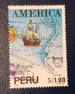 Peru 1990 pz schip en landkaart, Ophalen of Verzenden, Gestempeld, Zuid-Amerika