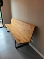 Eiken eetkamerbank met stalen poten - handgemaakt, Ophalen, Nieuw, Vierpersoons of meer, Hout