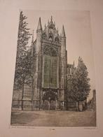 Ets van de Pieterskerk te Leiden door Voskuyl, Antiek en Kunst, Kunst | Etsen en Gravures, Ophalen of Verzenden