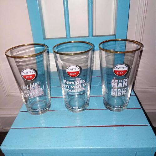 Amstel bierglazen met leuke spreuken 4 stuks, Verzamelen, Biermerken, Gebruikt, Glas of Glazen, Amstel, Ophalen