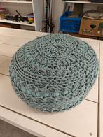 ronde poef gehaakt licht groen diameter 50 cm, Gebruikt, Gehaakt, Ophalen of Verzenden, Stof