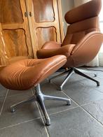 Flexlux relaxfauteuil met hocker cognac leder, Huis en Inrichting, Fauteuils, Ophalen, Leer, Design