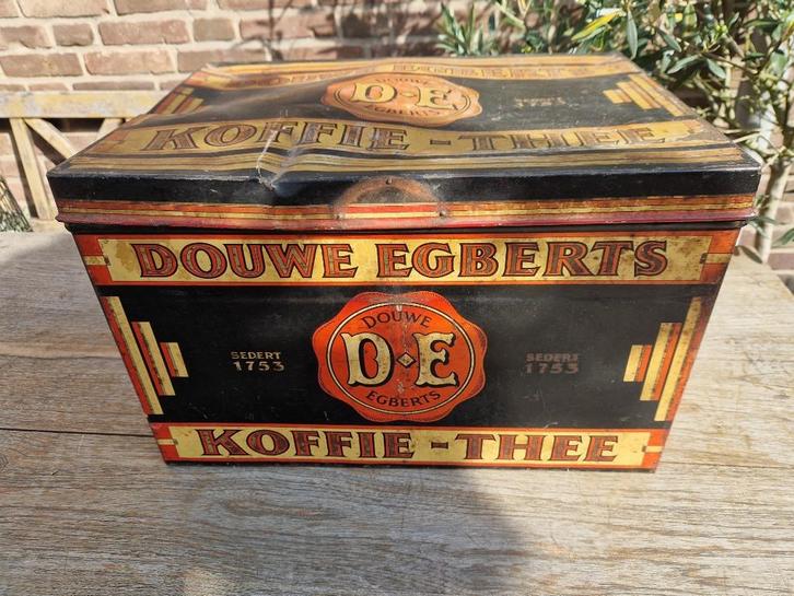 Vintage winkelblik koffie/thee van Douwe Egberts, Verzamelen, Blikken, Gebruikt, Koffie, Douwe Egberts, Ophalen of Verzenden