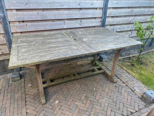 Teakhouten tuintafel incluis vier stoelen, Tuin en Terras, Tuintafels, Gebruikt, Rechthoekig, Hout, Ophalen
