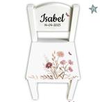 Houten geboortestoeltje met naam en wild flowers 2, Ophalen of Verzenden, Nieuw, Kraamcadeau