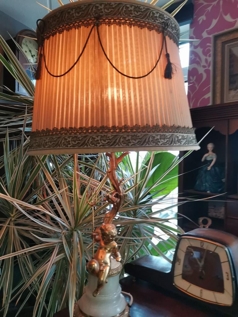 Antieke lamp met engel, Ophalen of Verzenden