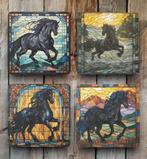 Fries Paard Glas in Lood onderzetters met houder, Huis en Inrichting, Ophalen of Verzenden, Nieuw, Glas of Kopje