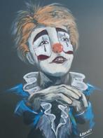 Clown. Portret Clown. Sign. Acryl/papier. 61/81 cm., 75 tot 100 cm, Schilderij, Zo goed als nieuw, Oorspronkelijke maker