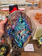 Vintage blauw/paarse carnival glass schaal, Ophalen of Verzenden