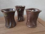 3 vintage bruine Potjes van keramiek, handgemaakt, 11cm., Ophalen of Verzenden