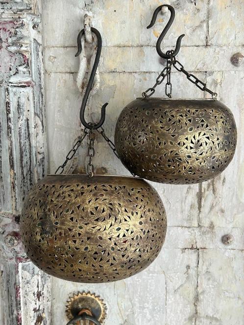 Handgemaakte Marokkkanse koperen lamp waxinelicht hanger, Antiek en Kunst, Antiek | Koper en Brons, Ophalen of Verzenden