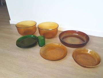Vintage servies Arcoroc France, Amber en groen, vanaf prijs! beschikbaar voor biedingen